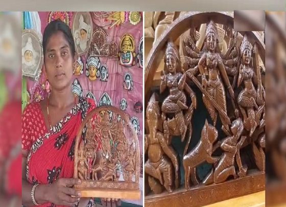 Unique Durga Puja Idol Carved from Wood Draws Crowds in Purulia District